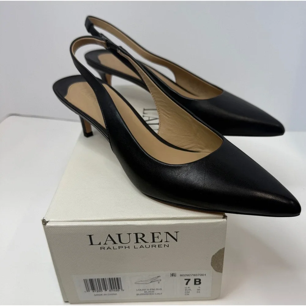 Lauren Ralph Lauren Lolah II Slingback Pump Black Burnished Calf Size 7 B